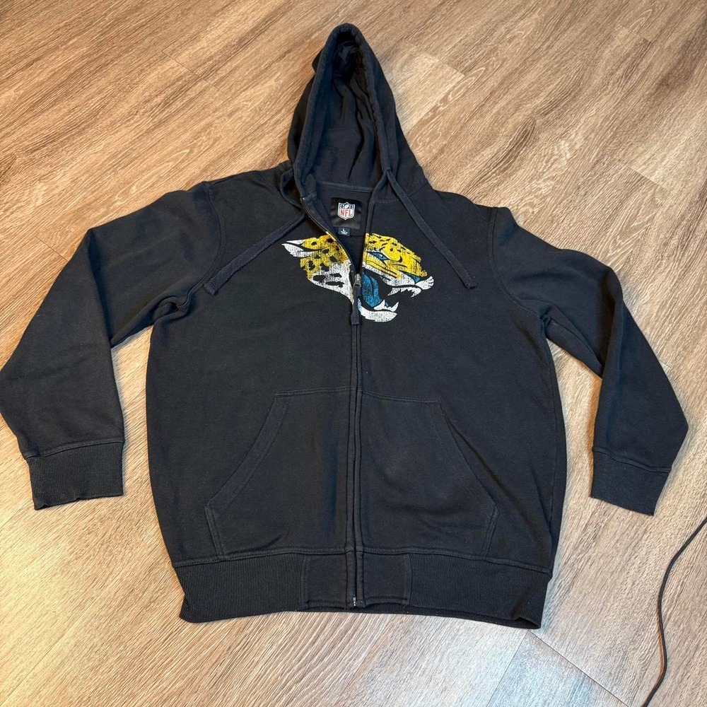 NFL Jacksonville Jaguars Black Logo Zip Up Hoodie Size XL